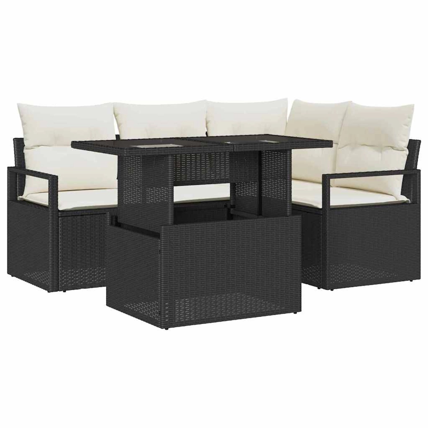 vidaXL Garten-Sofa-Set mit Speicher 5-Tlg Schwarz Poly Rattan 3357550 günstig online kaufen