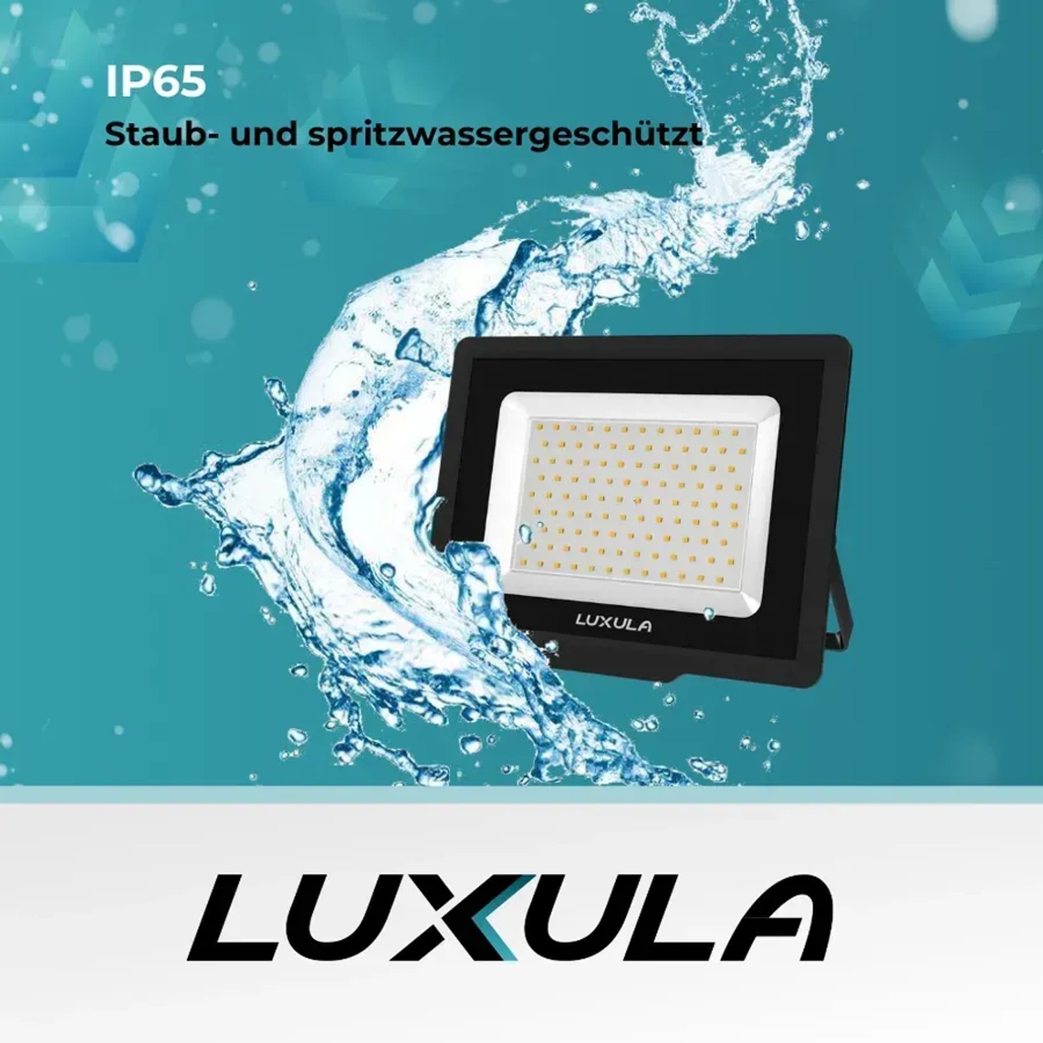 LUXULA LED Fluter 30W, schwarzer Außenstrahler mit warmweißem Licht (3000K) und IP65 Schutz.
