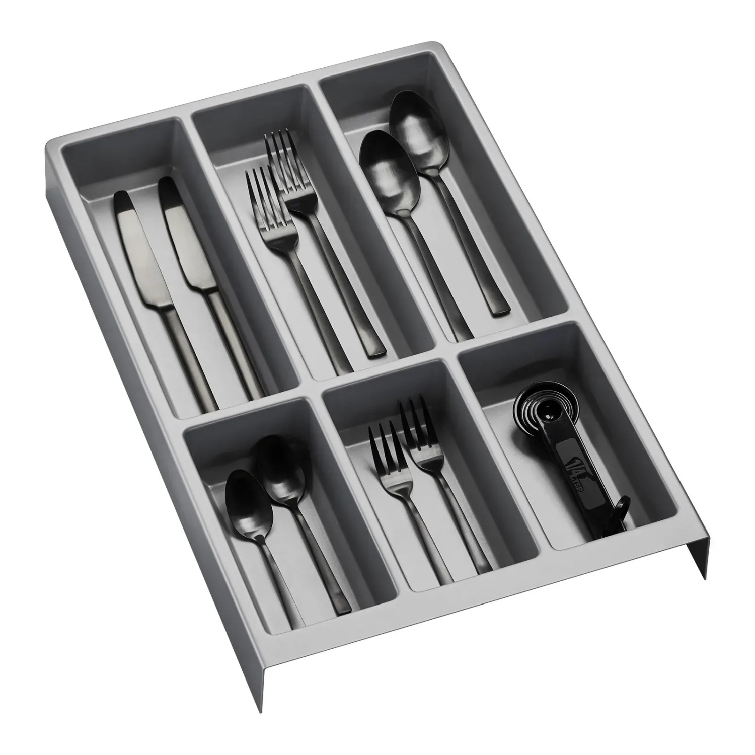 SOTECH Besteckeinsatz SEPARADO, silbergrau, genarbt, mit 6 Fächern für Besteck und Küchenutensilien in der Schublade.