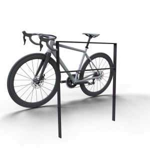 Schake Fahrrad Anlehnbügel aus Flachstahl, eisengrau, mit Querholm zur sicheren Fahrradabstellung.