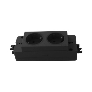 Schwarze Evoline Express Steckdosenleiste aus Kunststoff mit 2 geerdeten Steckdosen, 30° verdreht. Modular, 16A, 3680W.
