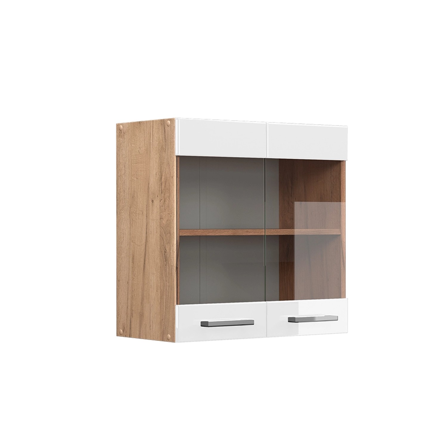 Vicco Küchenglasschrank R-Line Glashängeschrank Weiß Hochglanz/Goldkraft Eiche 60 cm