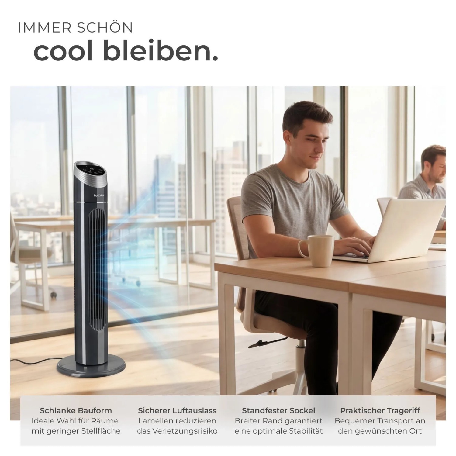 Tectake Turmventilator Oszillierend 3 Modi und 3 Geschwindigkeitsstufen 31 x 31 x 90 cm Anthrazit_4