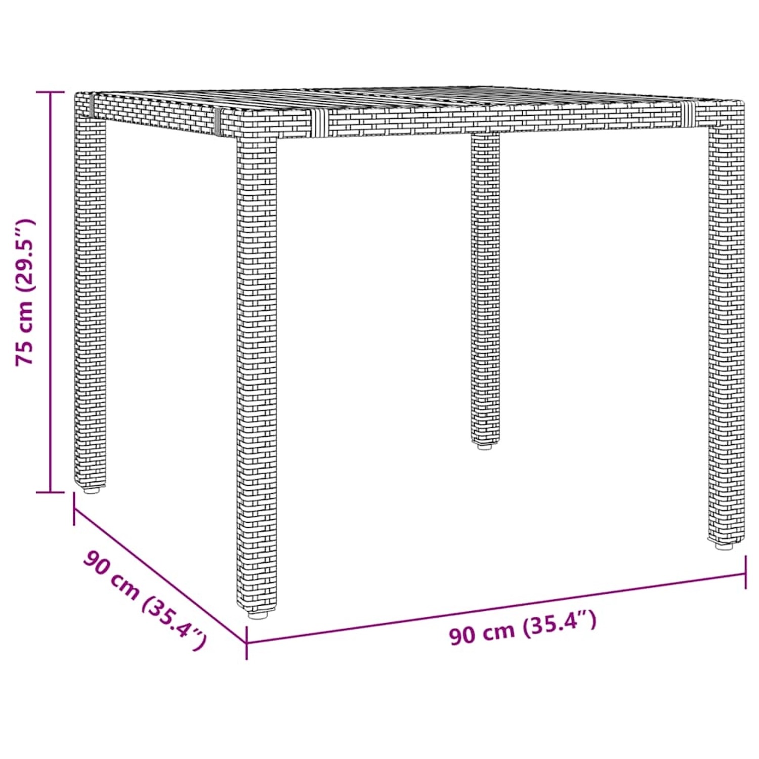 vidaXL Gartenmöbel: Beige Bistro-Tisch aus Polyrattan, 90x90x75cm, Teil des 3-tlg Sets.