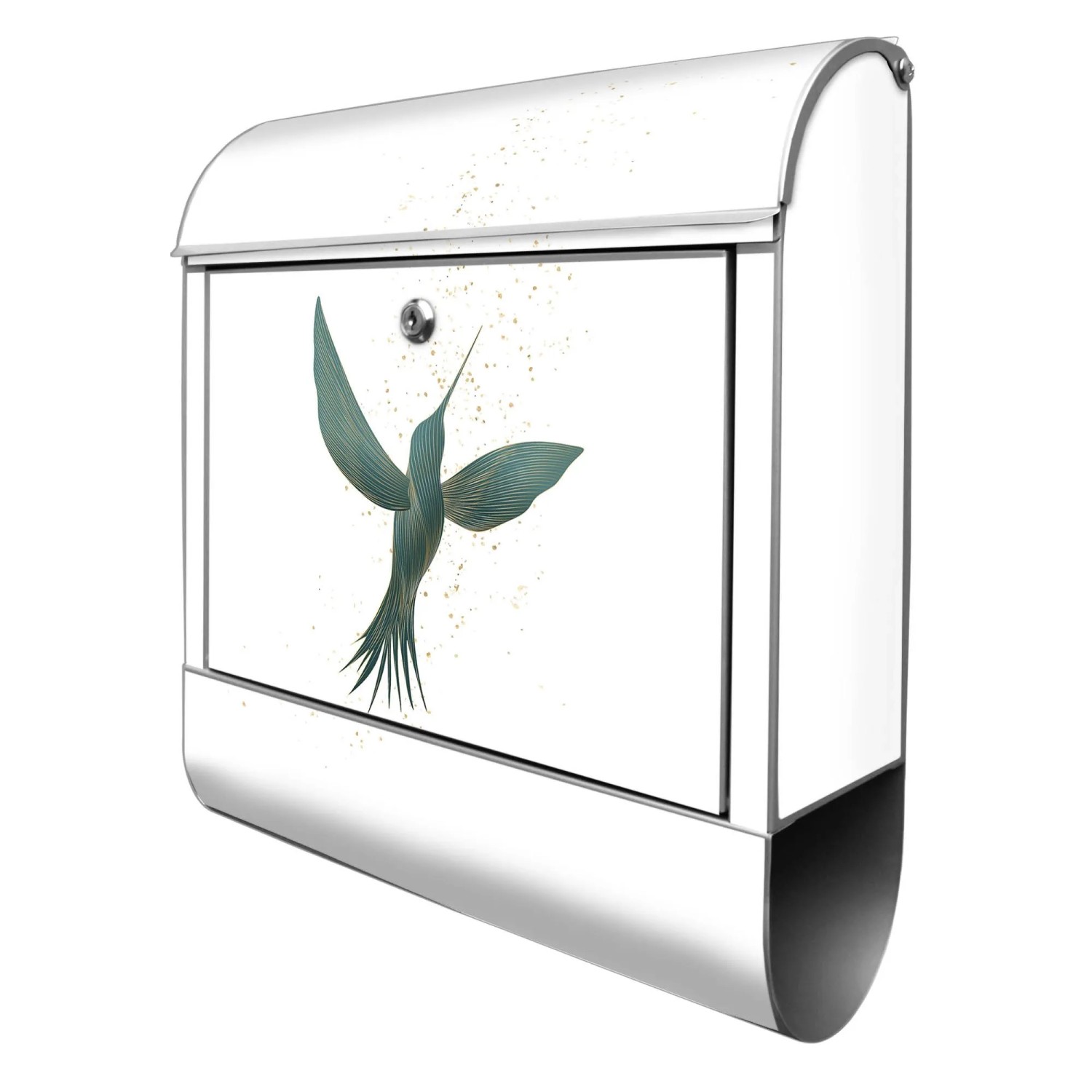 Banjado Design Briefkasten Silber Pulverbeschichtet 39x47x14cm 2 Schlüssel Mit Zeitungsfach Motiv Kolibri 4