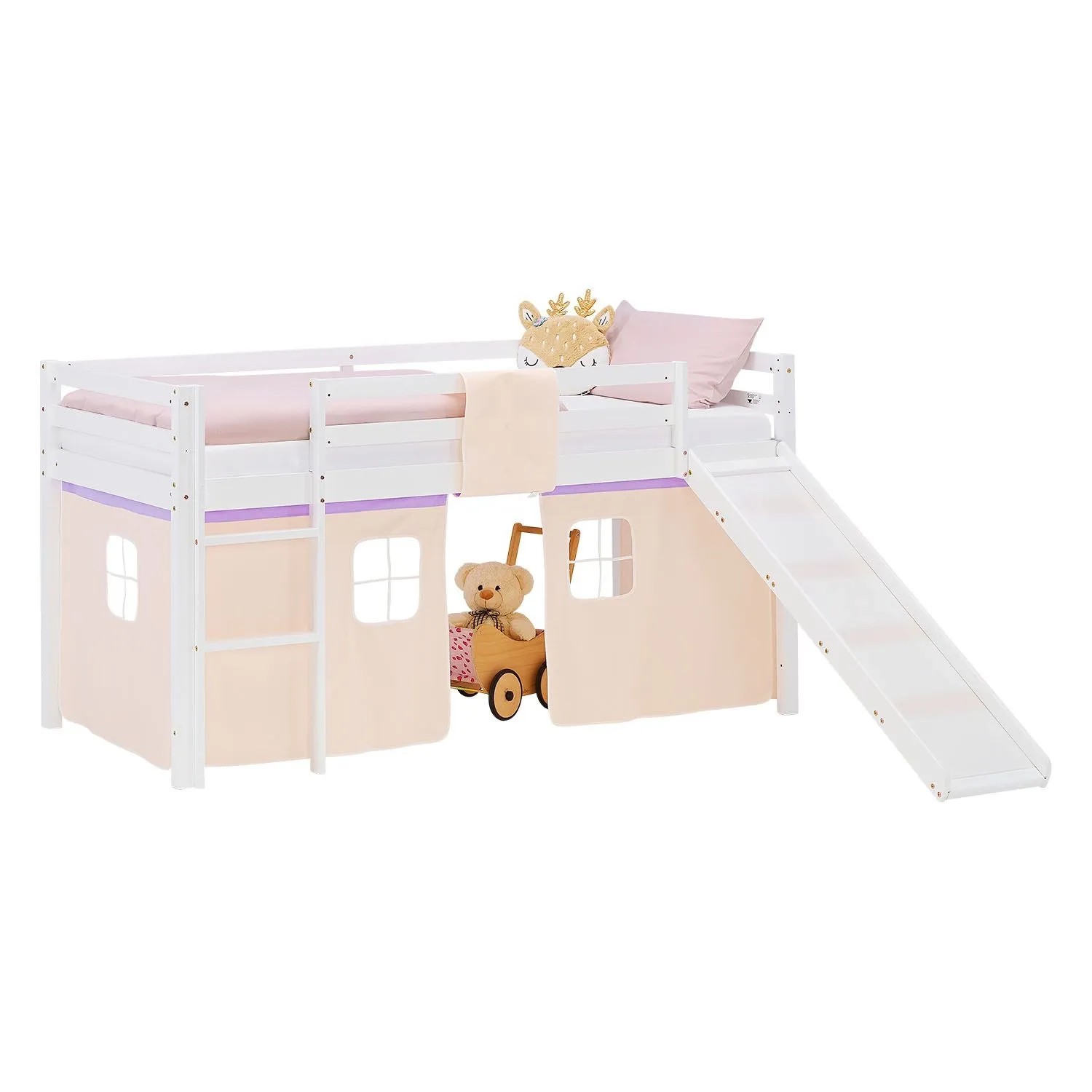 Homestyle4u Kinder Hochbett 90x200 Rutsche Matratze Kinderbett Weiß 2962