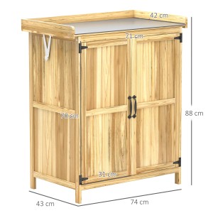 Outsunny Gartenschrank aus Tannenholz mit Edelstahloberfläche, Naturholzoptik, 74x43x88cm.