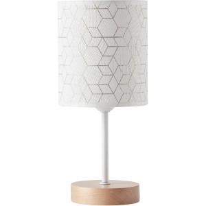 Brilliant Tischlampe Galance, weiße Design-Tischleuchte mit Holzfuß und gemustertem Schirm, 31 cm hoch.