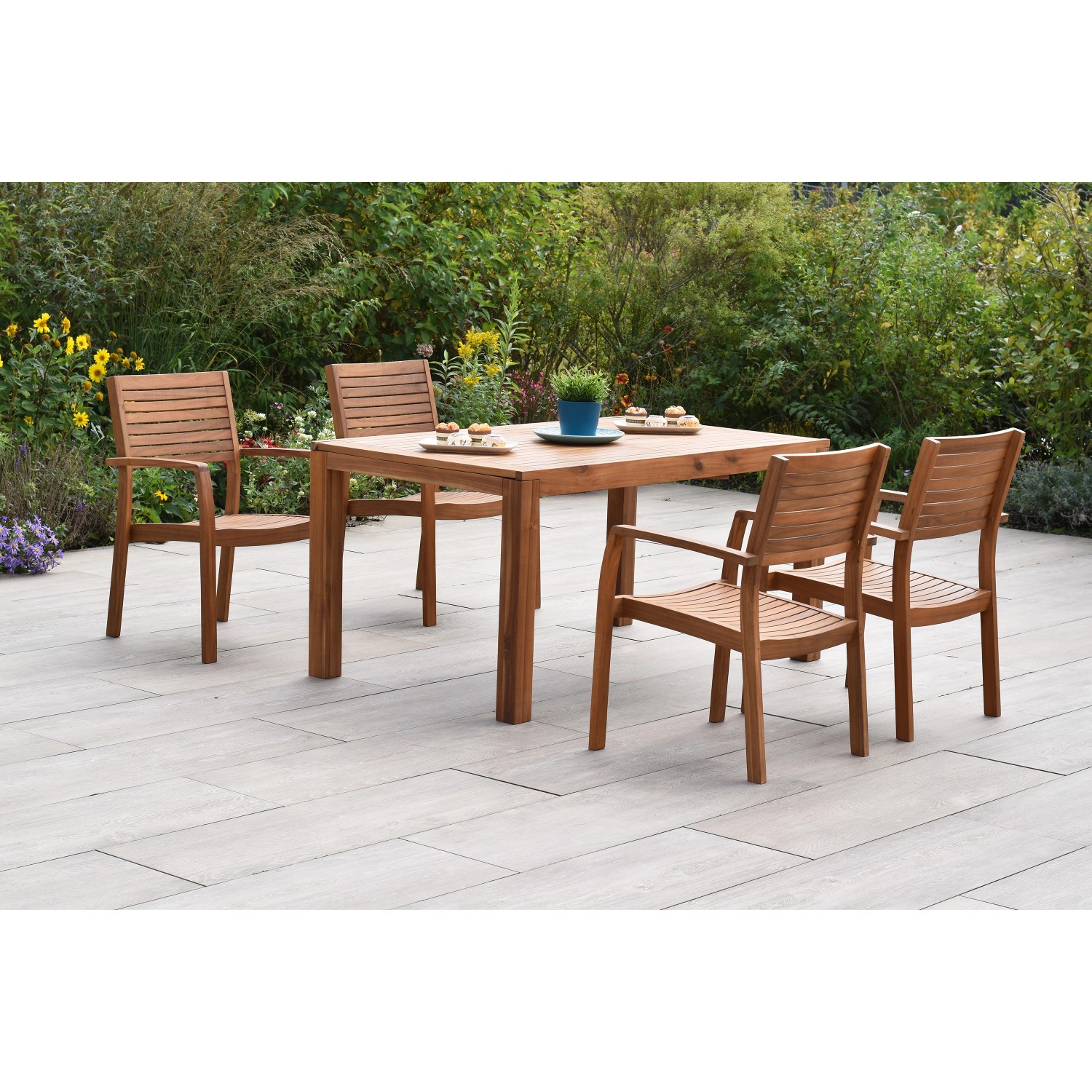 Merxx Batavia Set 5-tlg. 4 Stapelsessel Gartentisch Ausziehbar 150 (200) x günstig online kaufen