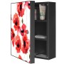 Offener, abschließbarer Banjado XXL Medizinschrank in Anthrazit mit Mohnblumen-Motiv auf der Tür.
