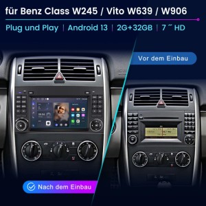 Junsun Autoradio für Mercedes-Benz W245/Vito W639: Vorher/Nachher-Vergleich mit 7" HD Android 13 Touchscreen.