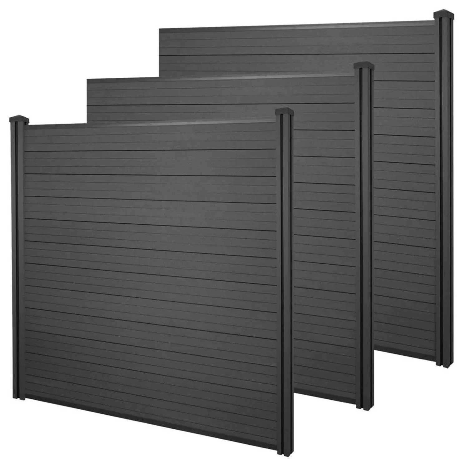 MCW WPC-Sichtschutz Savoie Windschutz Zaun WPC-Pfosten - 3er Set 5,7m Anthrazit