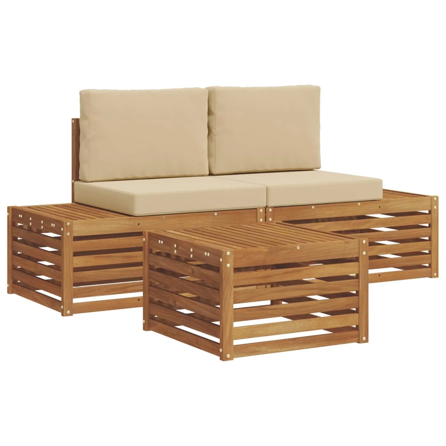 vidaXL Outdoor-Sofagarnitur mit Kissen 3-Tlg Natur und Beige 3375438