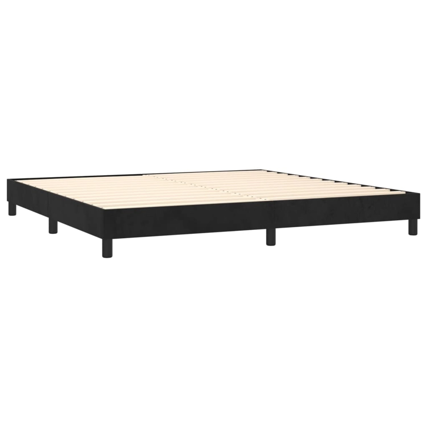 Schwarzes vidaXL Boxspringbett 200x200 cm mit Lattenrost. Bettrahmen aus Samt.