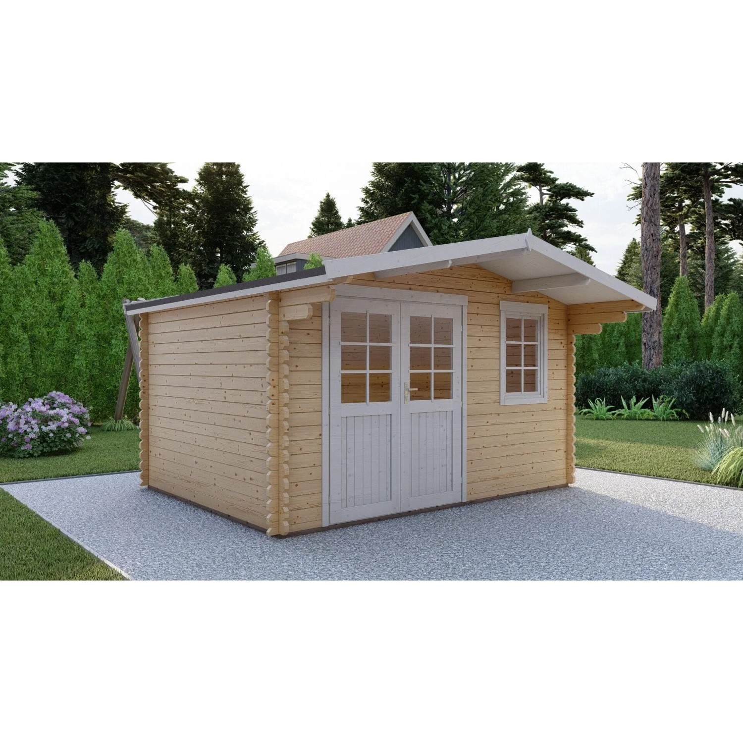 Finn Art Gartenhaus Norwegen 16 aus Holz, 40mm Blockhaus mit Doppeltür und Fenster.
