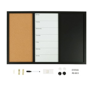 Relaxdays Kombitafel MDF Stahl Kork Schwarz Weiß Natur Magnetisch Mit Zubehör 90 cm x 60 cm
