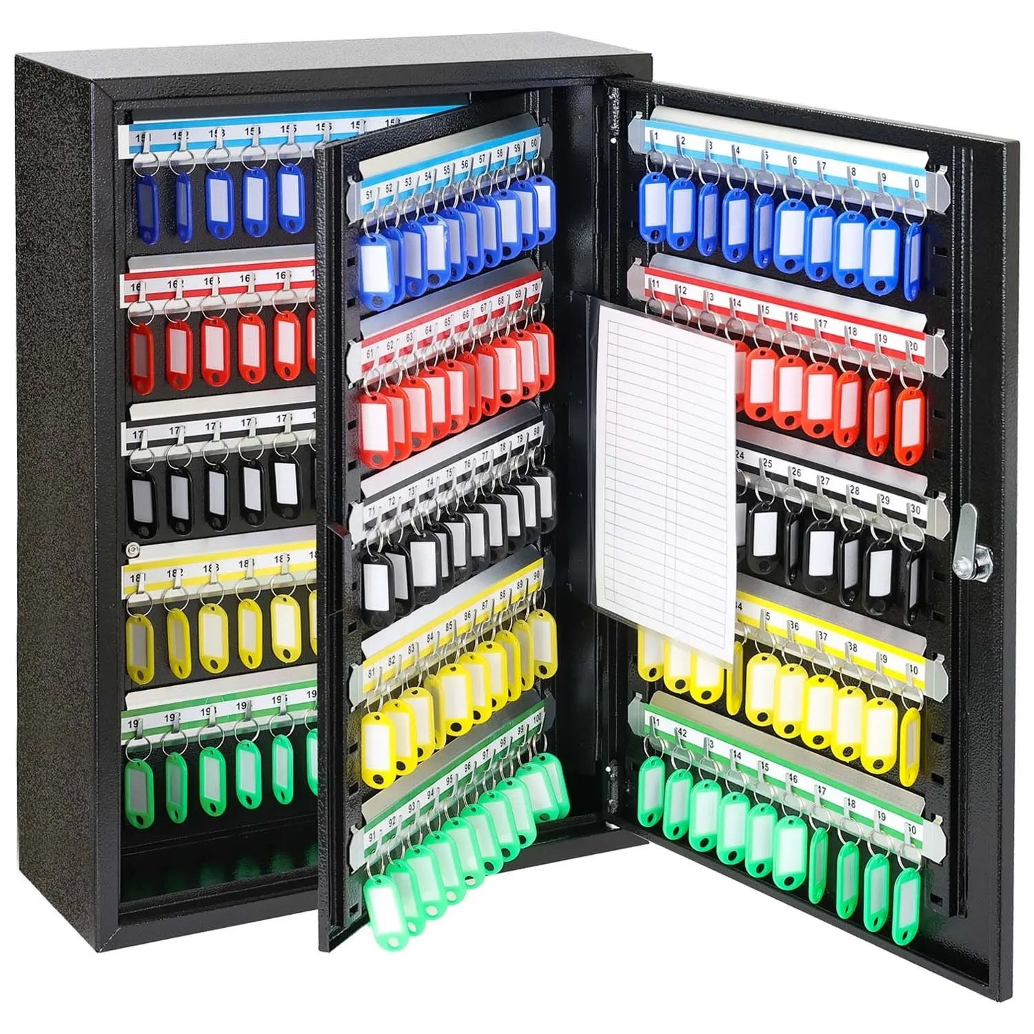 HMF 135200-02 Schluesselschrank Stahl Abschliessbar 200 Haken Stahlgehaeuse Schluesselaufbewahrung Schwarz 55x38x14 cm