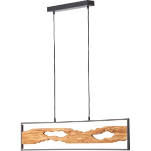 Moderne LED-Pendelleuchte Chaumont, 100 cm, schwarz mit Holzelement. Ideal als Hängelampe für Wohnräume.