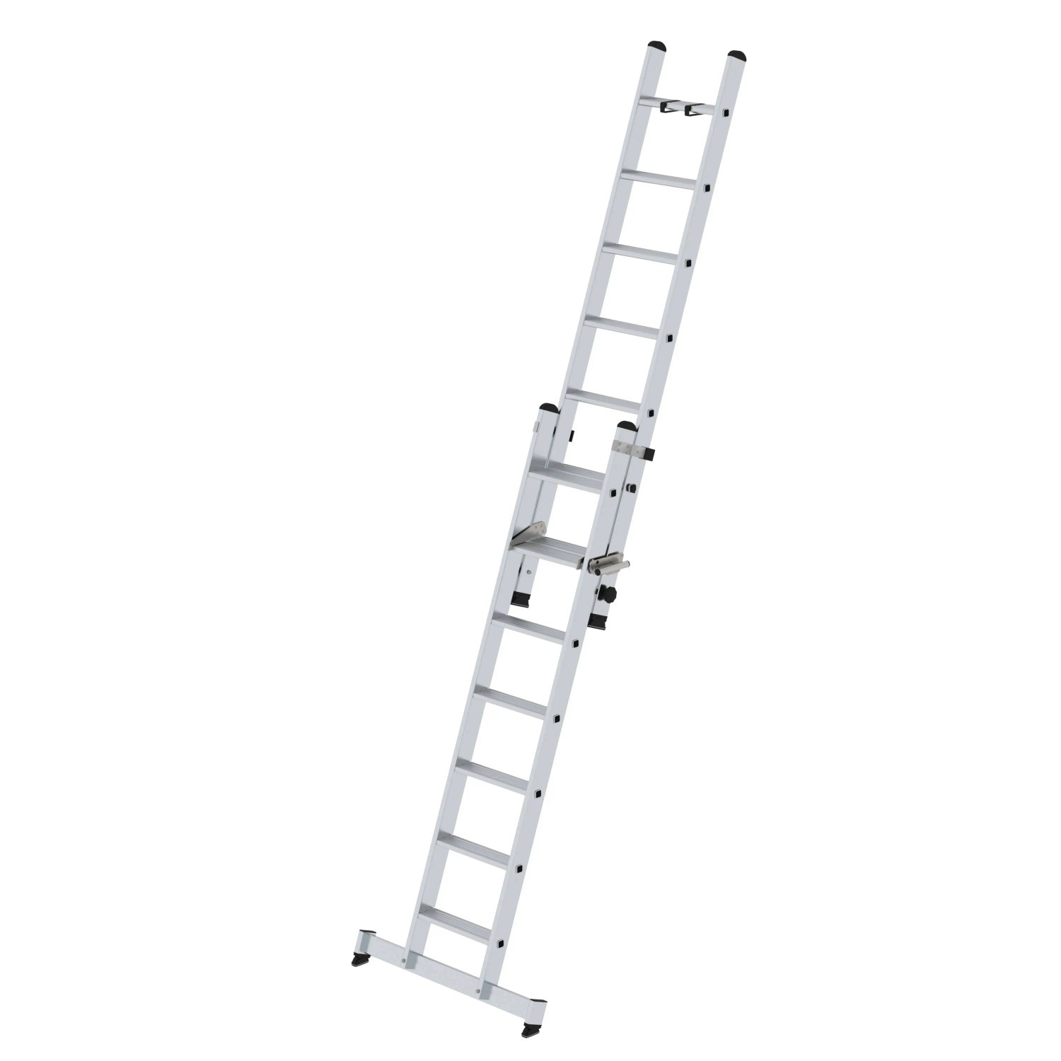 PROREGAL 2-teilige Stufen-Schiebeleiter mit Traverse, 2x7 Stufen aus Aluminium.