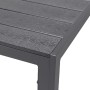 Detailansicht: Mojawo Gartentisch, anthrazitfarbenes Aluminiumgestell, Tischplatte in Holzoptik.