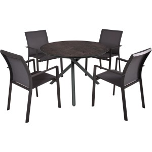 5-teiliges Gartenmöbel-Set Sophia 10 in Anthrazit: Runde Tischgruppe mit 4 Stapelstühlen für den Garten.