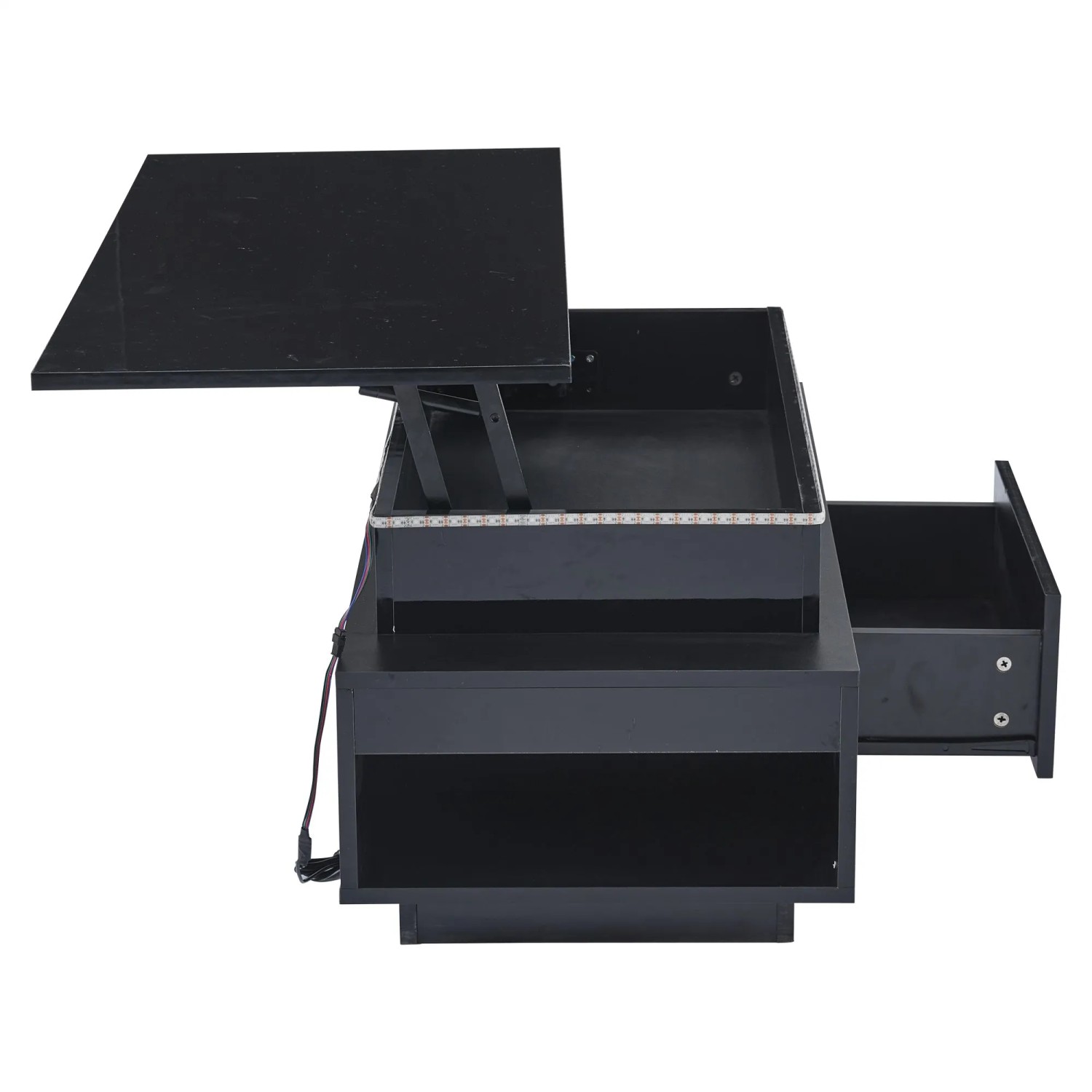 okwish Couchtisch Höhenverstellbar Sofatisch mit LED und Schublade Schwarz 96 × 45 cm