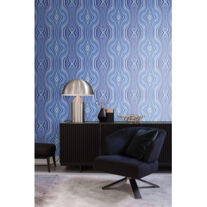 Origin Luxury Vliestapete: Grafische Linien in Blau & Türkis. Modernes, wellenförmiges Muster für dekorative Wände.
