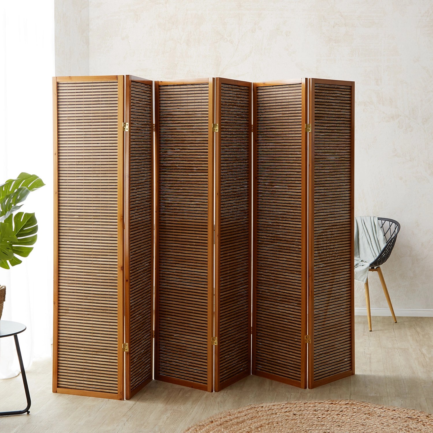 Homestyle4u 6-tlg. Paravent in Braun 264x175 cm 384_2