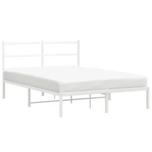 Weißes Metall Bettgestell 135x190 cm mit schlichtem Kopfteil. Stabiler Rahmen für Doppelbett im Schlafzimmer.