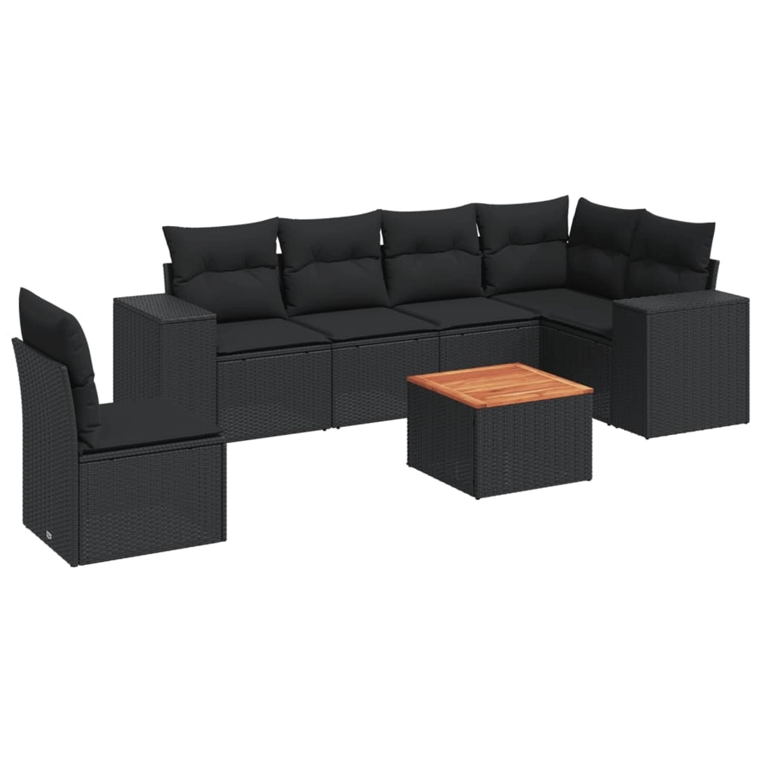 vidaXL 7-Tlg Garten-Sofagarnitur mit Kissen Schwarz Poly Rattan 3225467