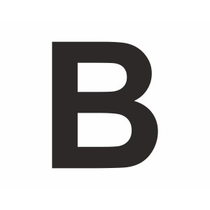 Schwarzer Aufkleber Buchstabe B, 6 cm hoch, aus PVC-Folie.