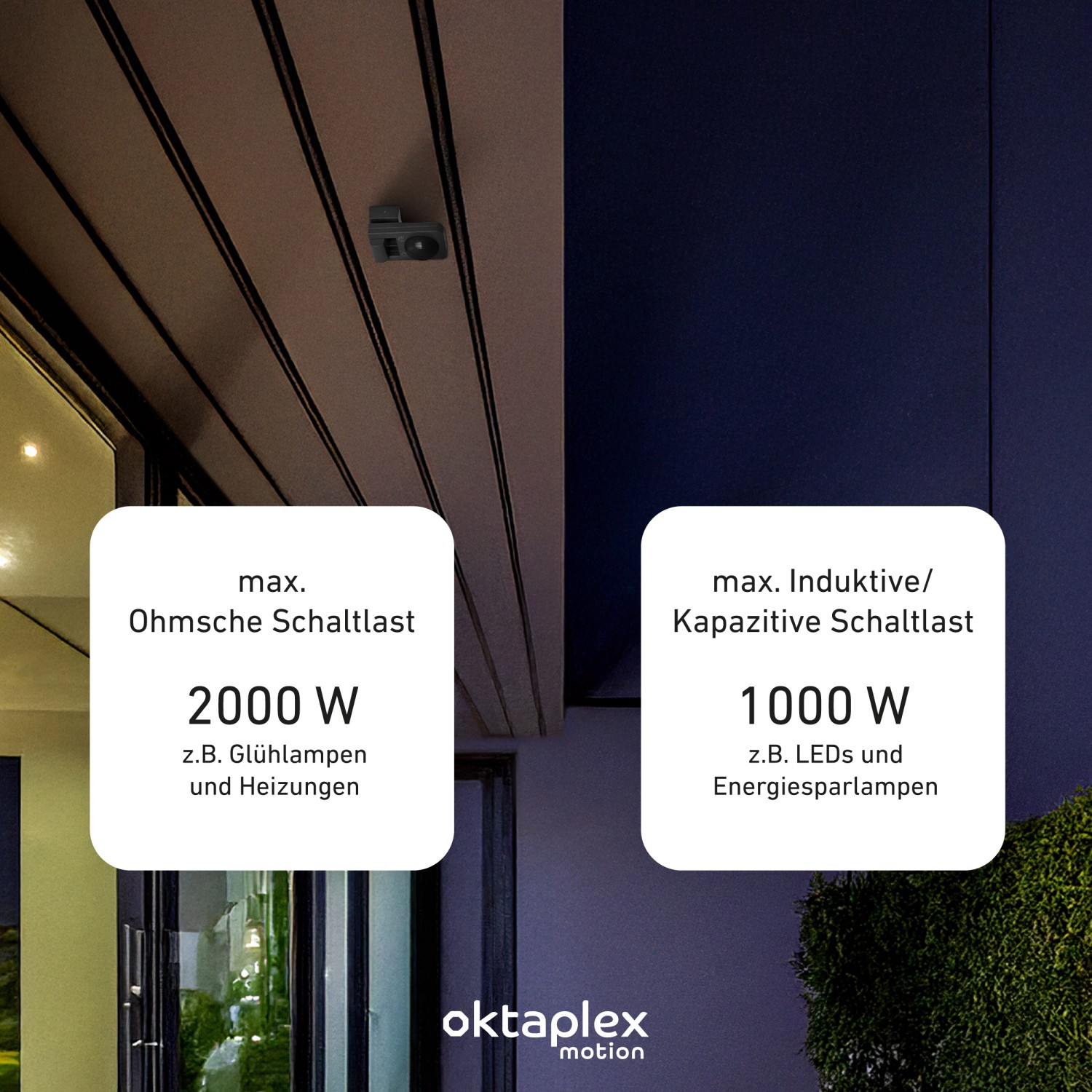 Oktaplex Tea Bewegungsmelder 360 Grad, anthrazit, für Außenmontage. Details zu Schaltlasten.