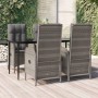 5-tlg. Garten-Essgruppe aus Poly Rattan in Schwarz/Grau mit Tisch und verstellbaren Stühlen mit Kissen.