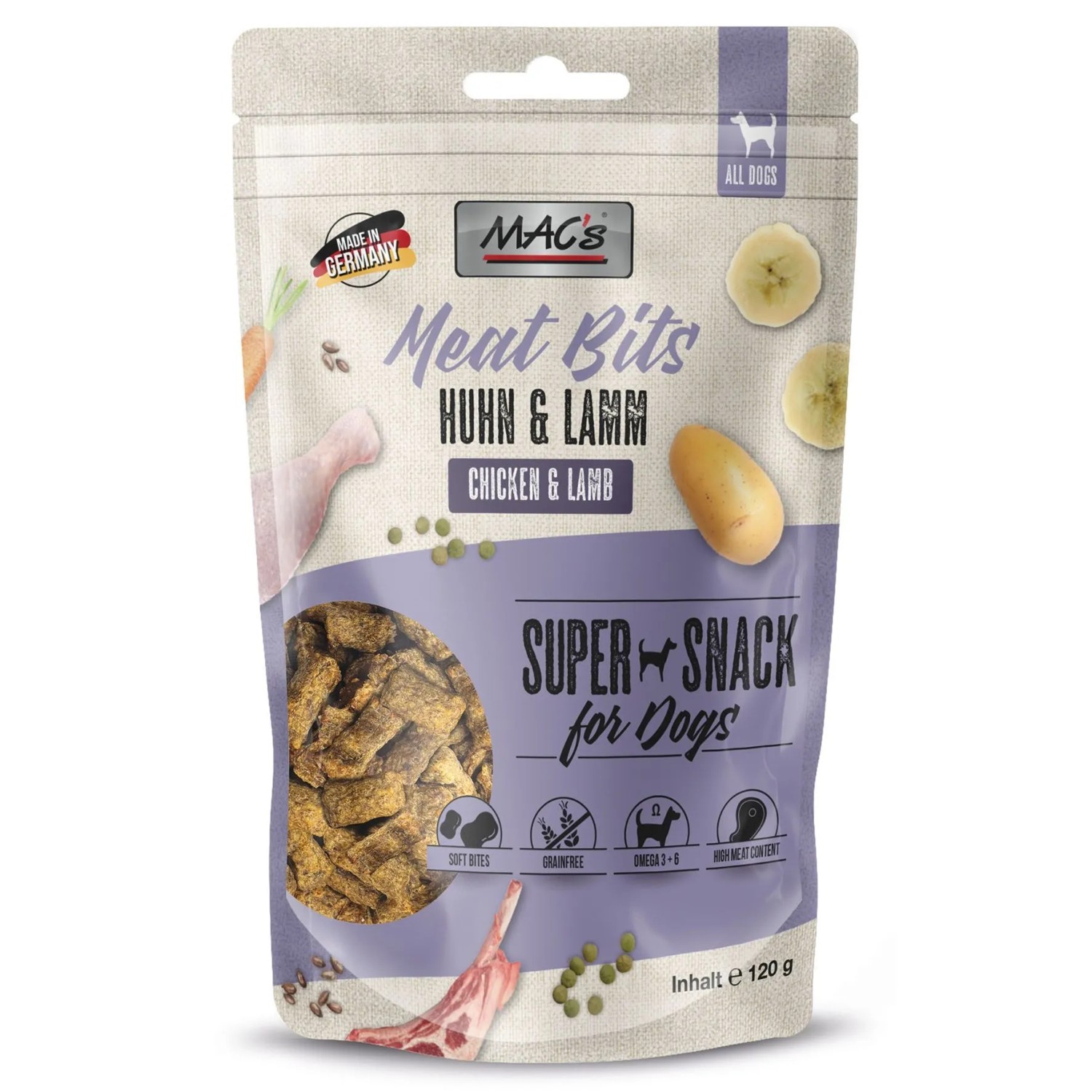 Mac's Hunde-Natursnacks Meat Bits Huhn und Lamm 120 g