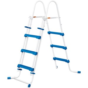 Summer Waves Poolleiter, Sicherheitsleiter für Pools bis 91 cm Höhe, mit blauen Stufen.