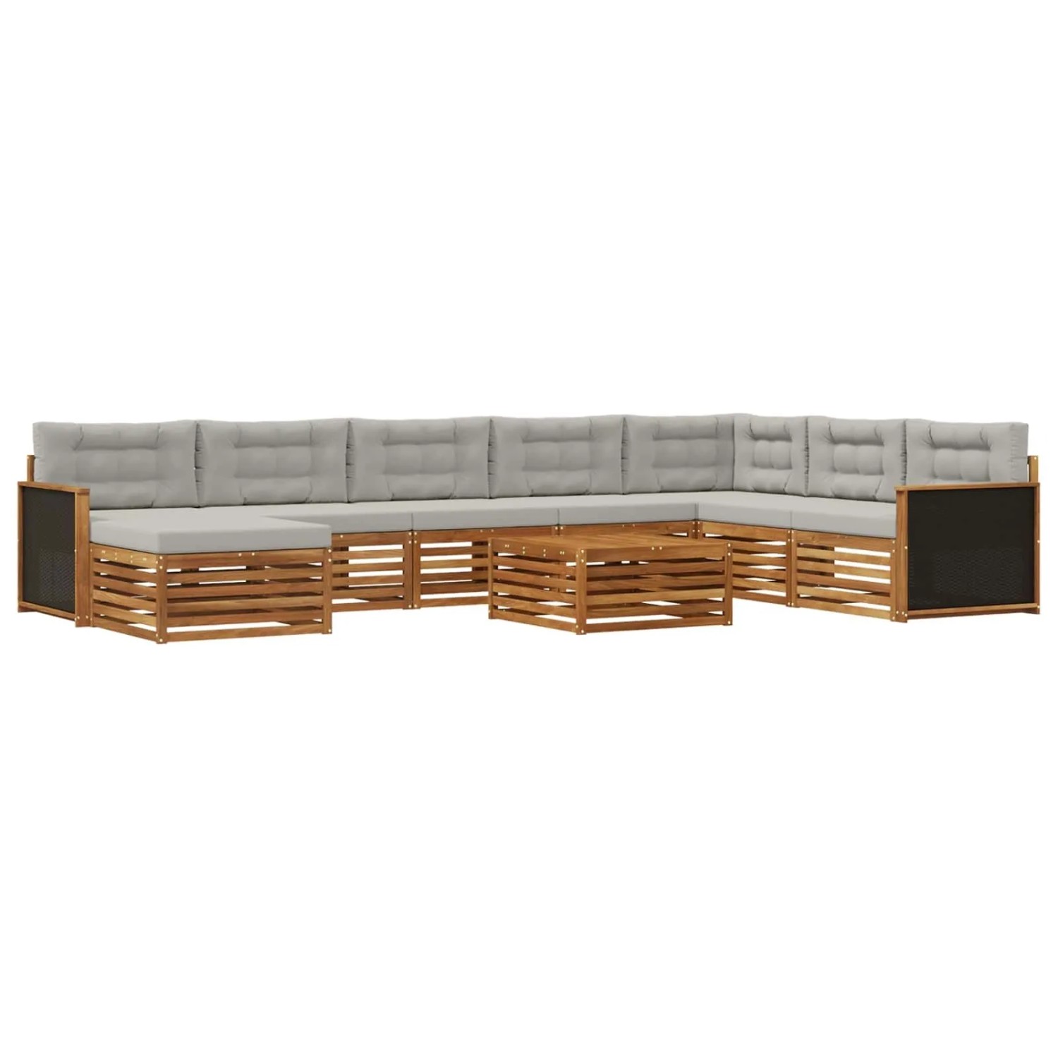 vidaXL Outdoor-Sofagarnitur mit Kissen 9 Stk Natur und Hellgrau 3383734
