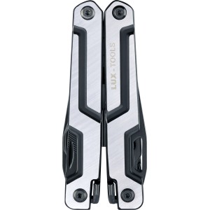 Geschlossene LUX Multitool-Schere 14 in 1 aus Edelstahl. Kompaktes Format für Werkstatt, Camping und Freizeit.