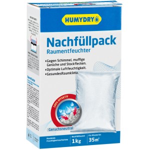 Humydry Raumentfeuchter Nachfüllpack Neutral, 1 kg, zur Reduzierung der Luftfeuchtigkeit und Vorbeugung von Schimmel.