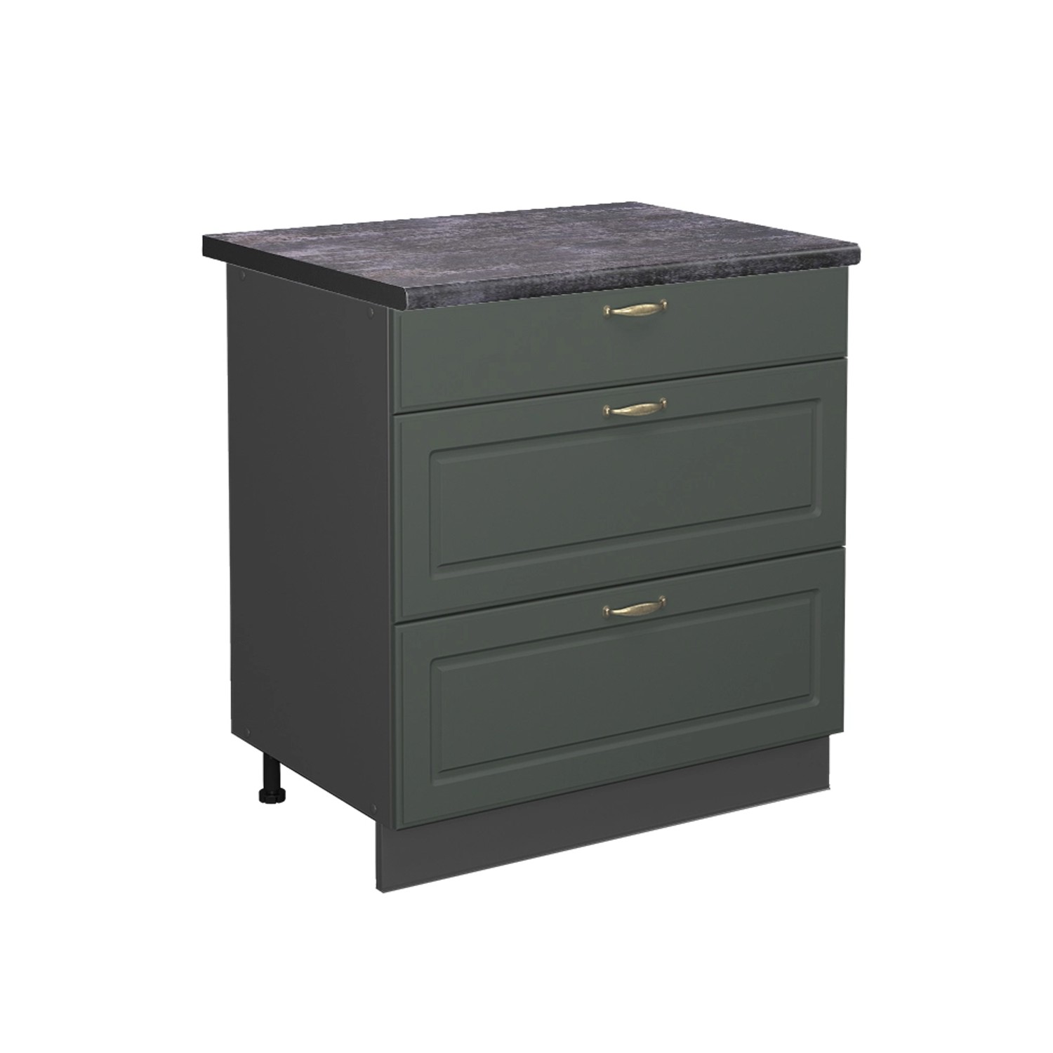 Vicco Küchenunterschrank Fame-Line Grün-Gold Landhaus/Anthrazit 80 cm mit 3 Schubladen AP Anthrazit