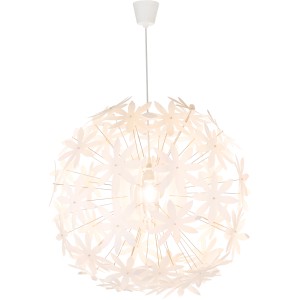 Weiße Globo Pendelleuchte Stella mit Blüten-Design, eine dekorative Hängeleuchte für den Innenbereich.