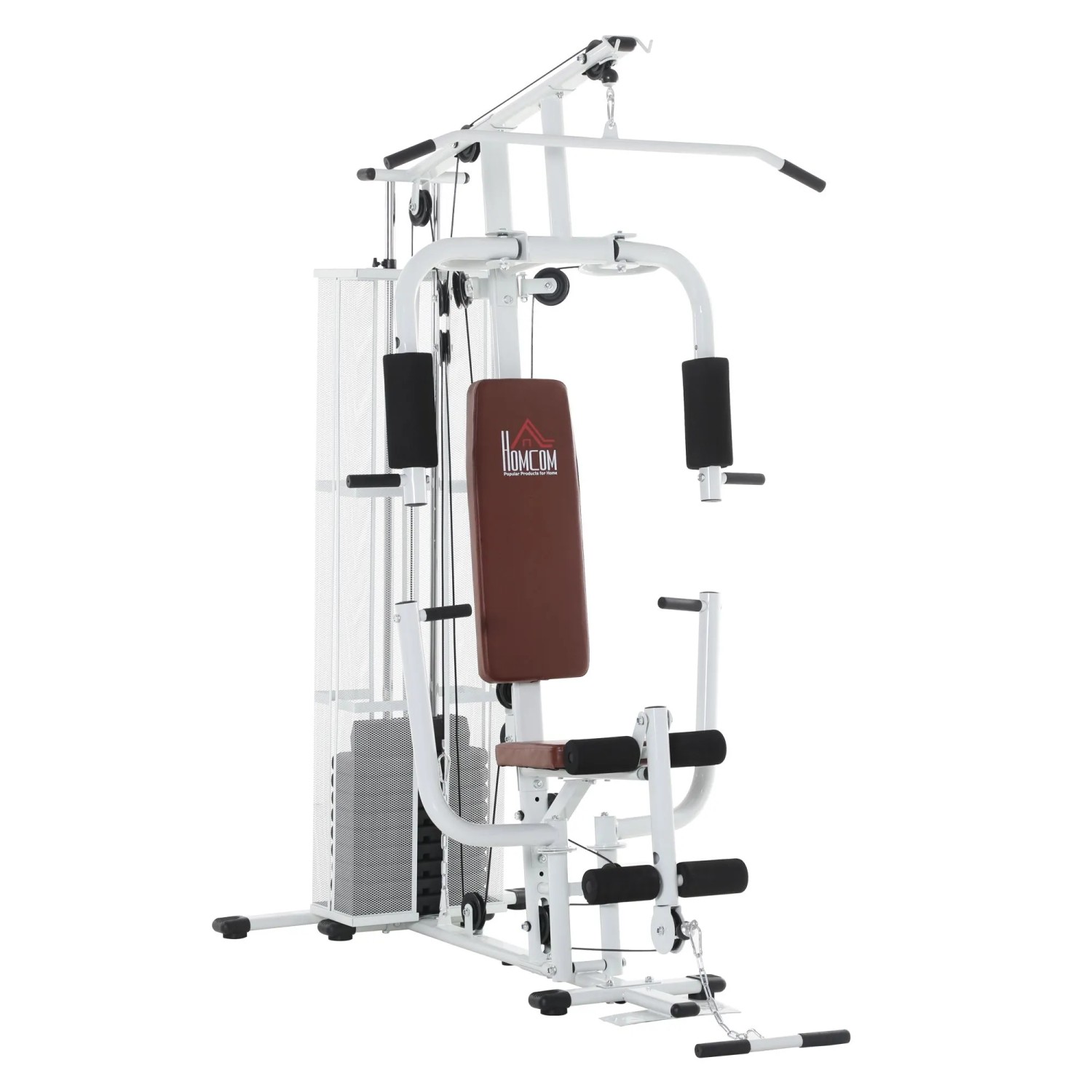 HOMCOM Kraftstation mit Stahlnetz Latzug Metall Kunstleder Weiß 150x110x210cm