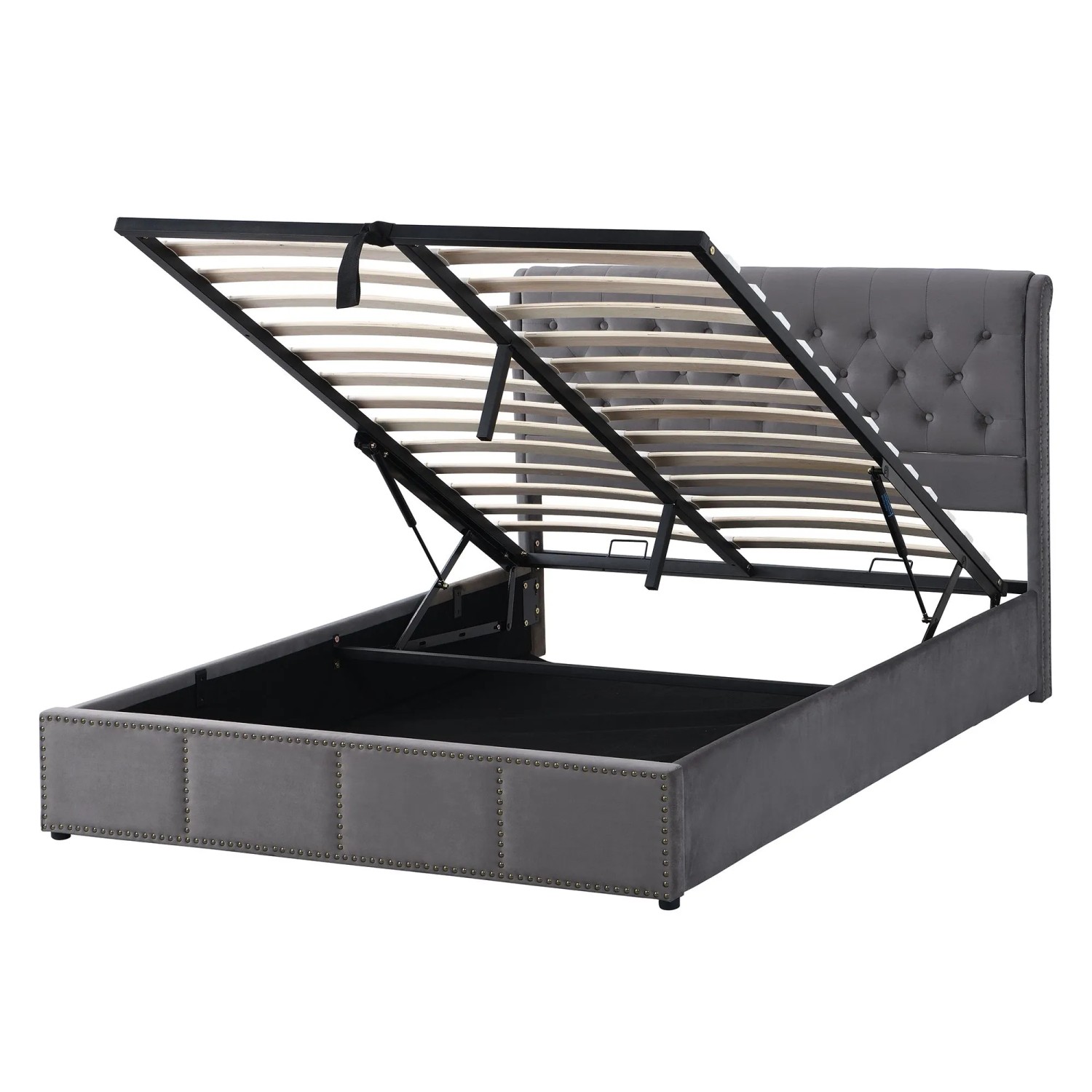 okwish Polsterbett 140x190cm mit Nietenverzierung Schlafzimmer Grau ohne Matratze