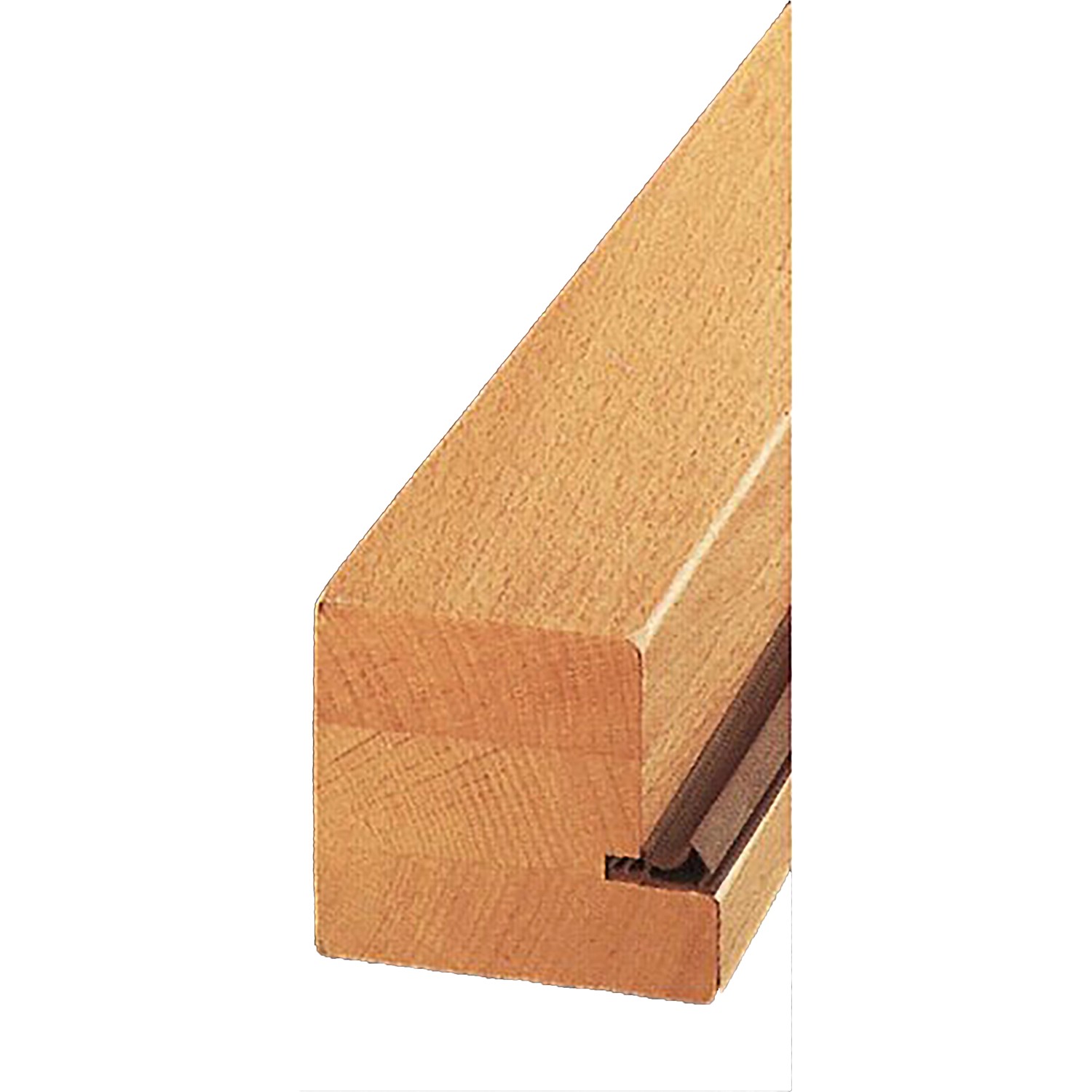 Detailansicht Blockzarge in Buche Natur, Türzarge für links, 61x198,5x4,5 cm.