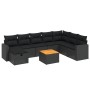 Schwarze 9-tlg. vidaXL Garten-Sofagarnitur aus Poly Rattan mit Kissen und Tisch.