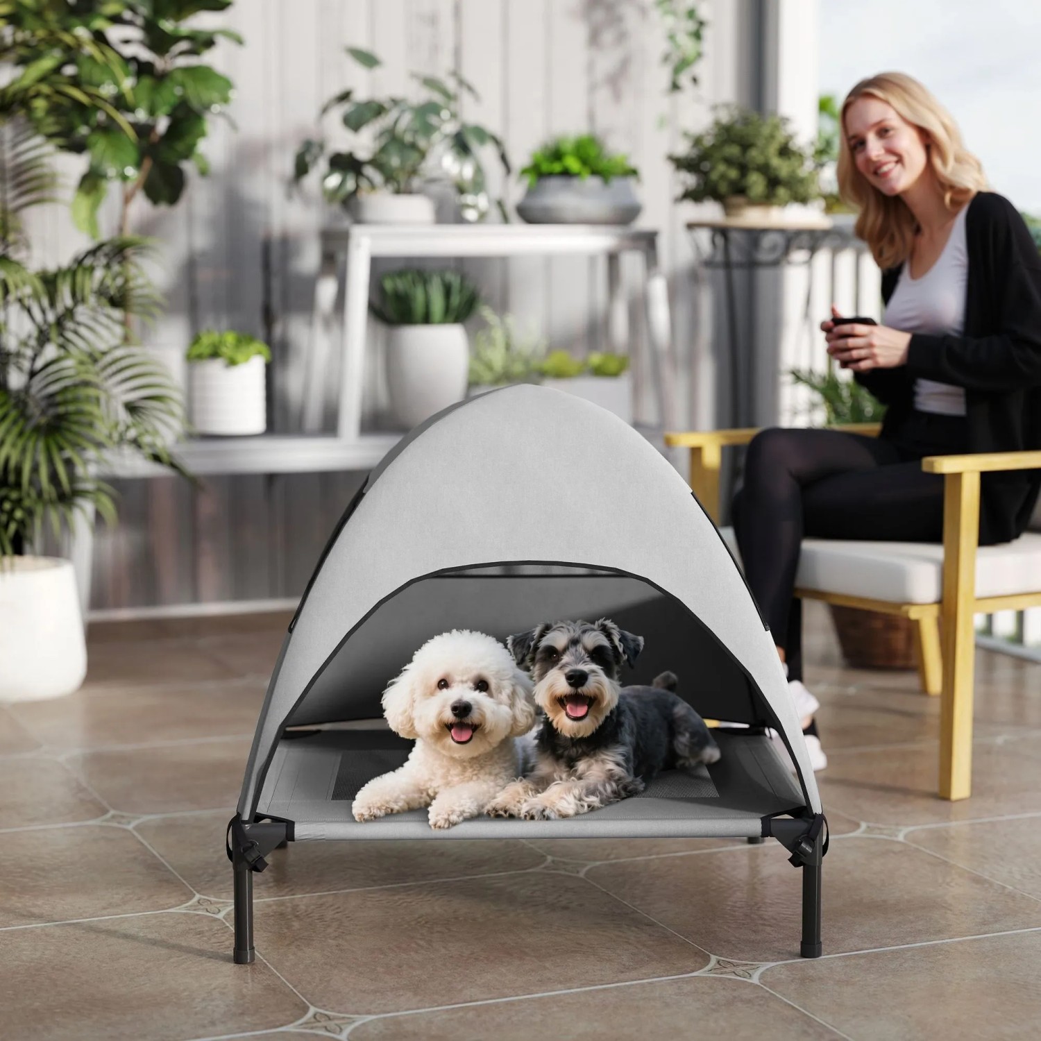 PawHut Erhöhtes Hundebett Polyester 76 x 61 x 71cm Hellgrau_8