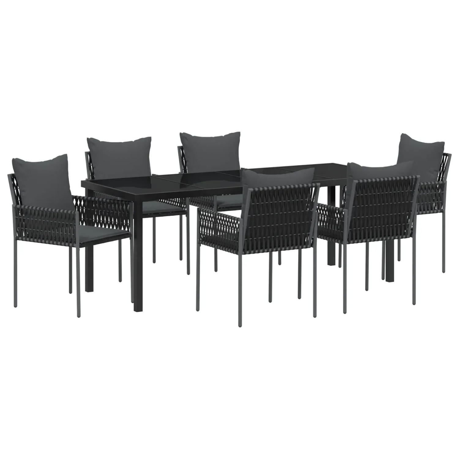 vidaXL Garten Essgruppe 7-Tlg Schwarz Poly Rattan 3379105