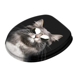 Sanilo WC-Sitz Cool Cat: Toilettendeckel aus Holz mit Katzenmotiv und Sonnenbrille.