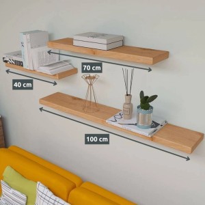Holz4home Wandregale aus Eiche mit Baumkante, verschiedene Größen. Dekorative Sideboard-Lösung.