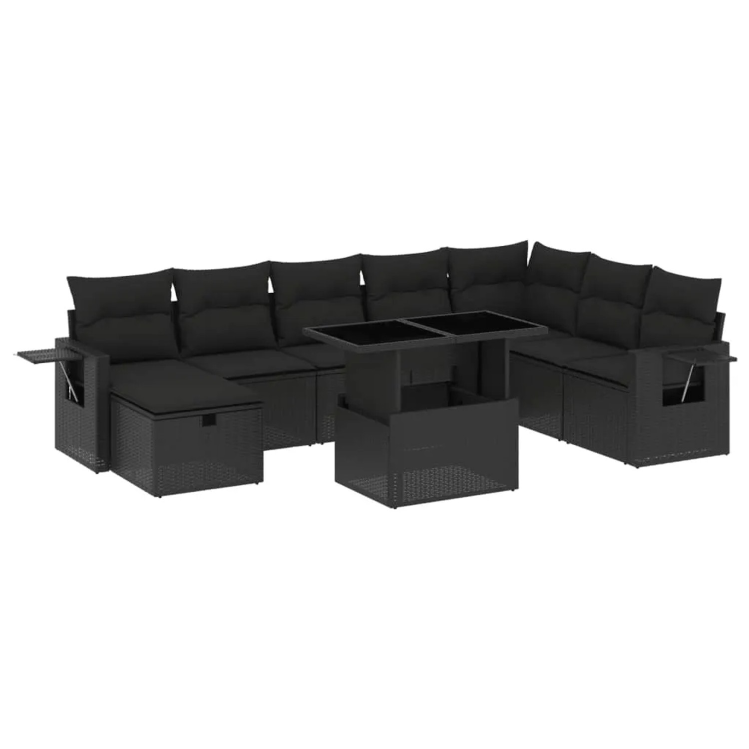 vidaXL 9-Tlg Garten-Sofagarnitur mit Kissen Schwarz Poly Rattan 3275025