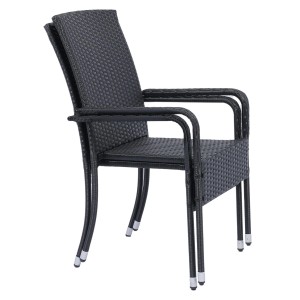 Schwarze Juskys Polyrattan Gartenstühle Yoro, 2er Set, stapelbar mit Armlehnen.